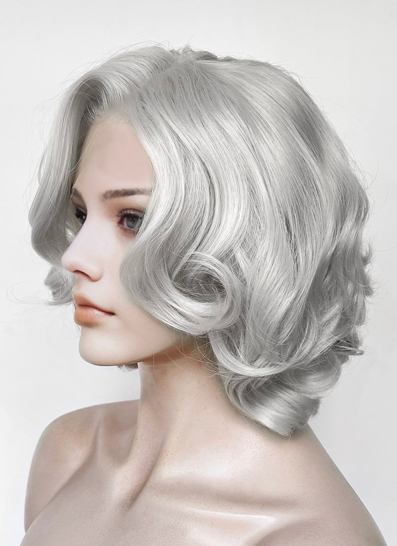 Pastel Blondish Grey Wavy Lace Front Synthetic Wig LF8087
