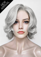 Pastel Blondish Grey Wavy Lace Front Synthetic Wig LF8087