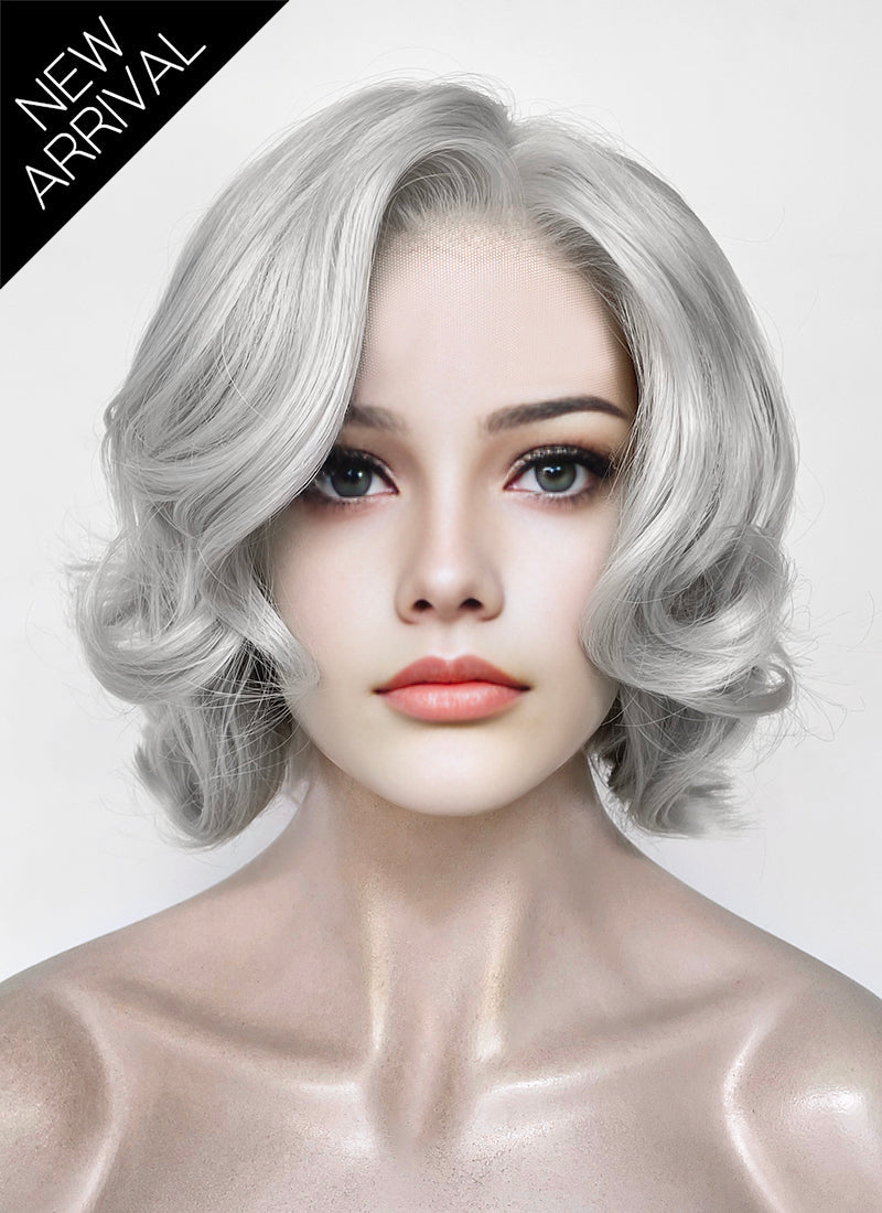 Pastel Blondish Grey Wavy Lace Front Synthetic Wig LF8087