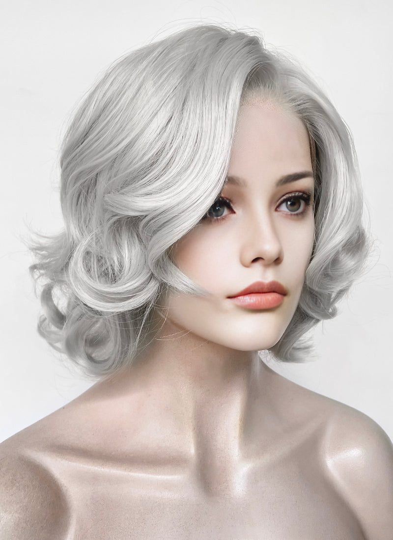 Pastel Blondish Grey Wavy Lace Front Synthetic Wig LF8087