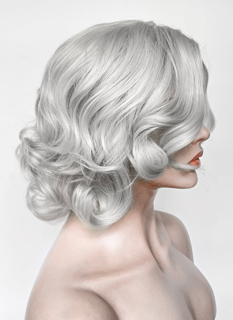 Pastel Blondish Grey Wavy Lace Front Synthetic Wig LF8087