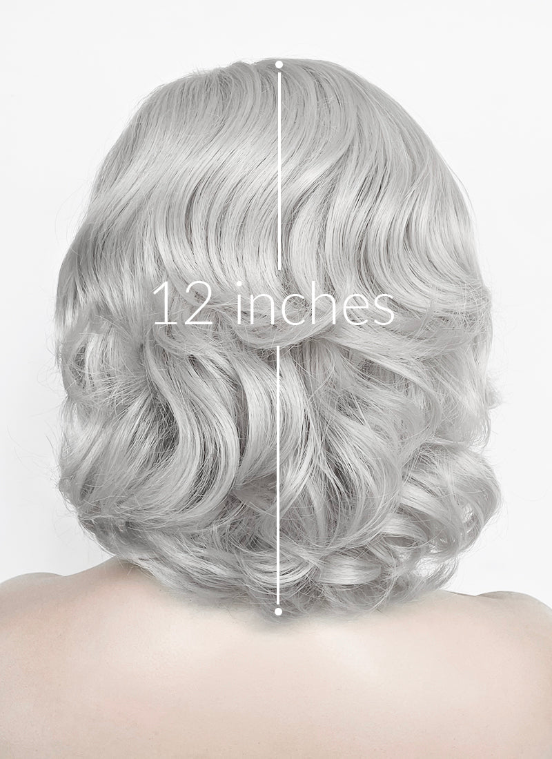 Pastel Blondish Grey Wavy Lace Front Synthetic Wig LF8087