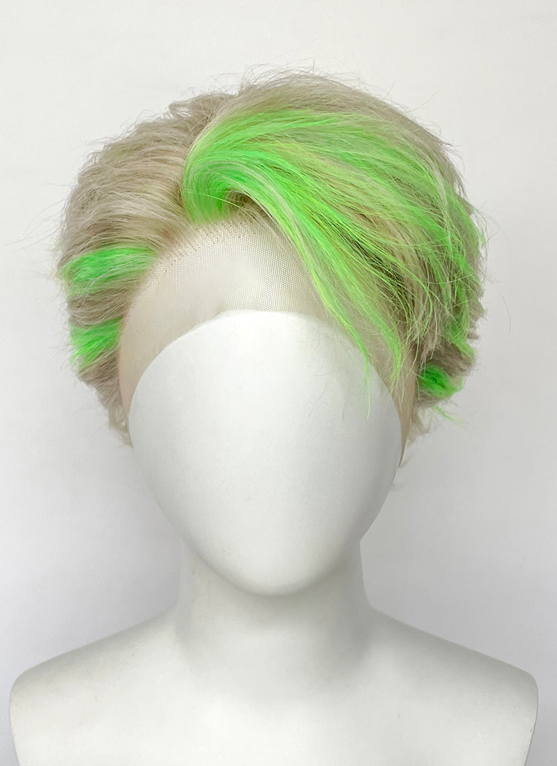 Ash Blonde Mixed Green Wavy Lace Front Synthetic Men's Wig LF8090
