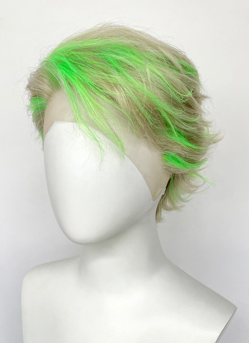 Ash Blonde Mixed Green Wavy Lace Front Synthetic Men's Wig LF8090
