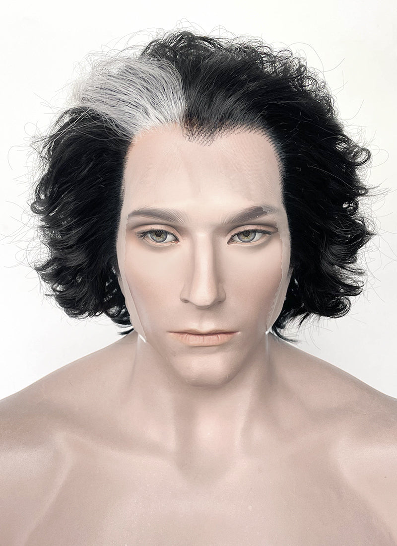Sweeney Todd Black With Sliver Grey Wavy Lace Front Synthetic Men's Wig LF8095