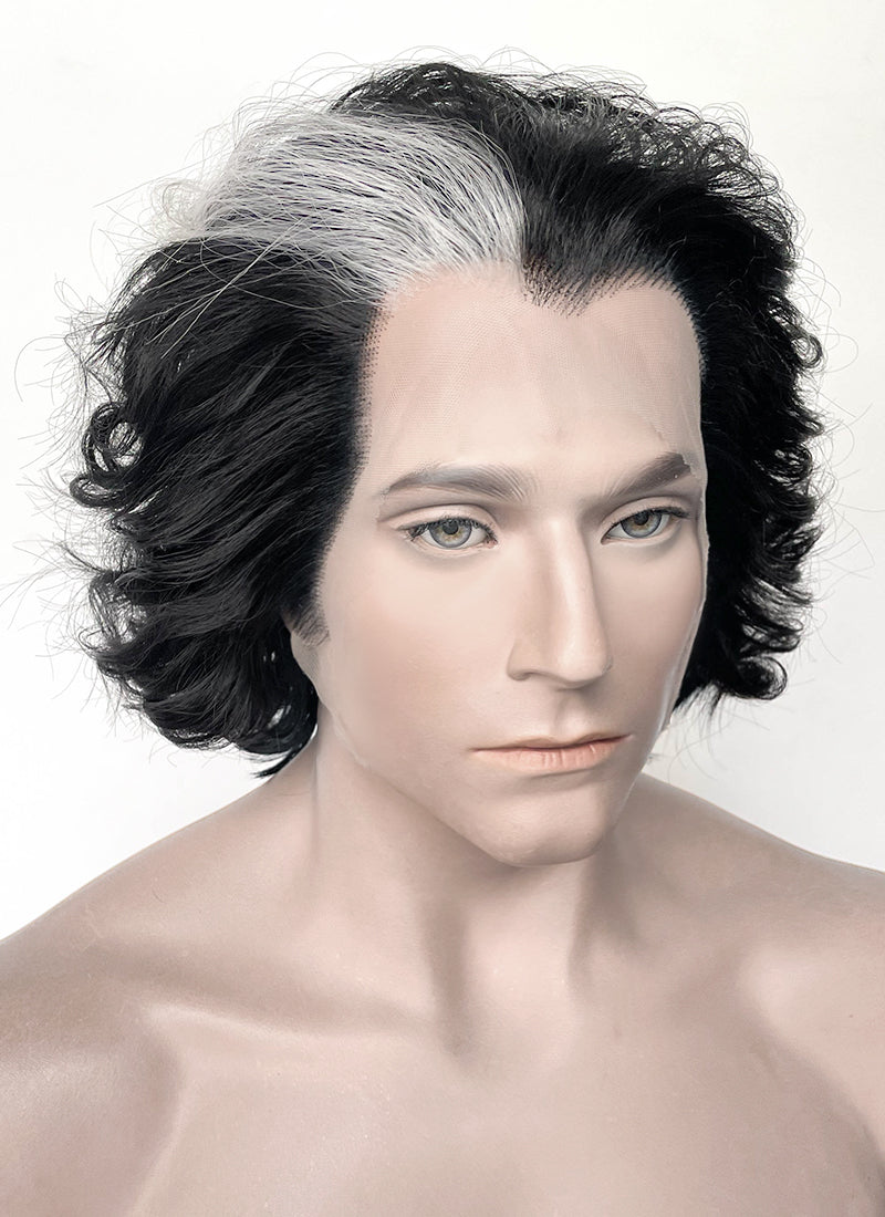 Sweeney Todd Black With Sliver Grey Wavy Lace Front Synthetic Men's Wig LF8095