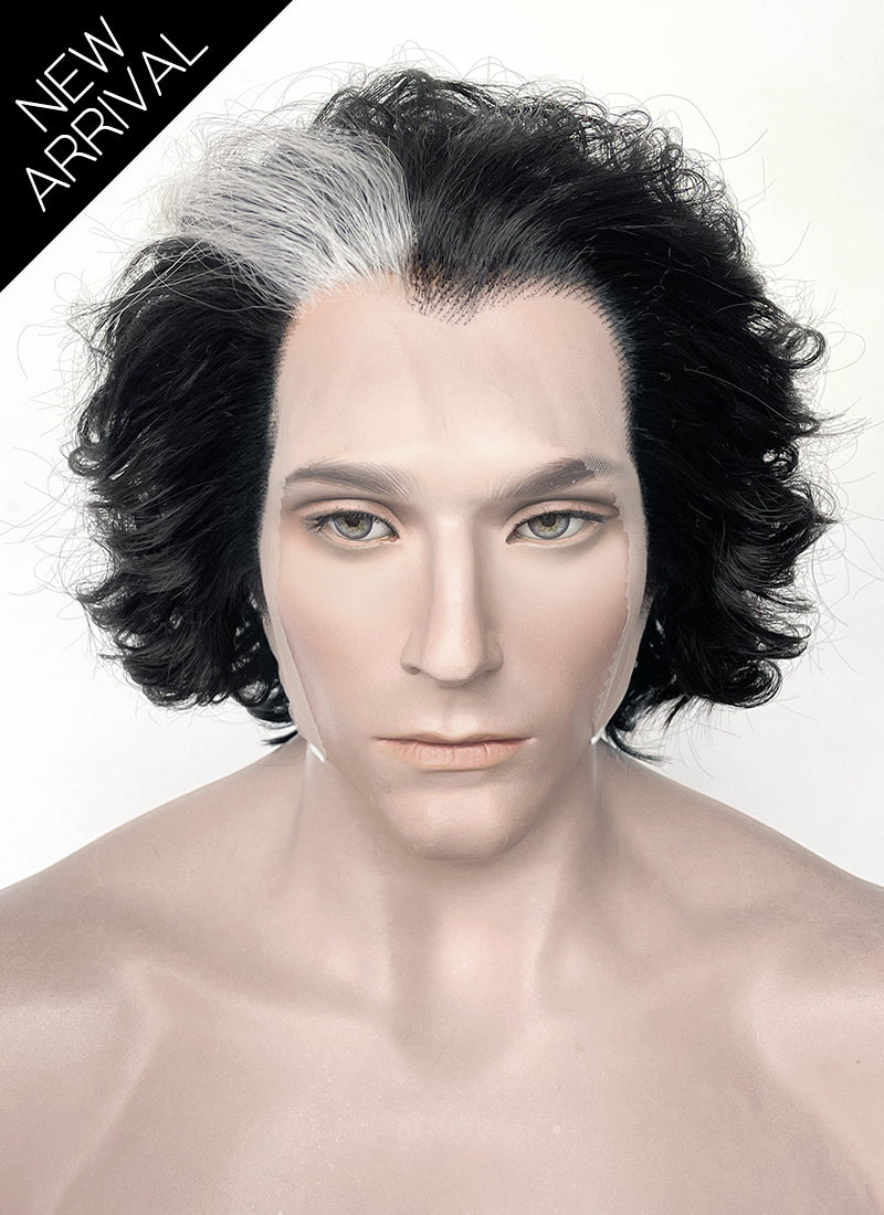 Sweeney Todd Black With Sliver Grey Wavy Lace Front Synthetic Men's Wig LF8095