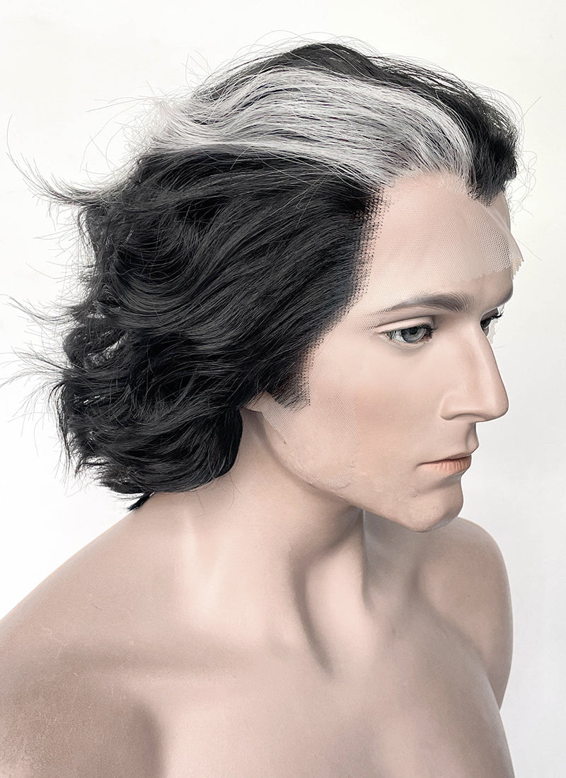 Sweeney Todd Black With Sliver Grey Wavy Lace Front Synthetic Men's Wig LF8095