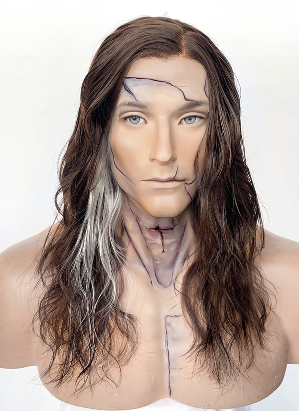 Frankenstein 2025 The Creature Brown With Sliver Grey Wavy Lace Front Synthetic Men's Wig LF8096