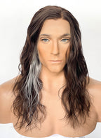 Frankenstein 2025 The Creature Brown With Sliver Grey Wavy Lace Front Synthetic Men's Wig LF8096