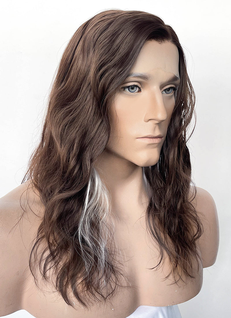 Frankenstein 2025 The Creature Brown With Sliver Grey Wavy Lace Front Synthetic Men's Wig LF8096