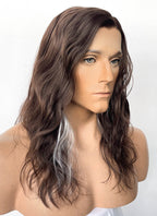 Frankenstein 2025 The Creature Brown With Sliver Grey Wavy Lace Front Synthetic Men's Wig LF8096