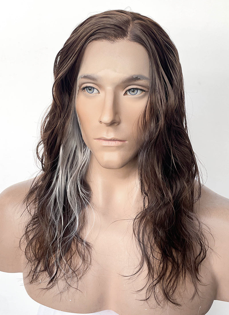 Frankenstein 2025 The Creature Brown With Sliver Grey Wavy Lace Front Synthetic Men's Wig LF8096