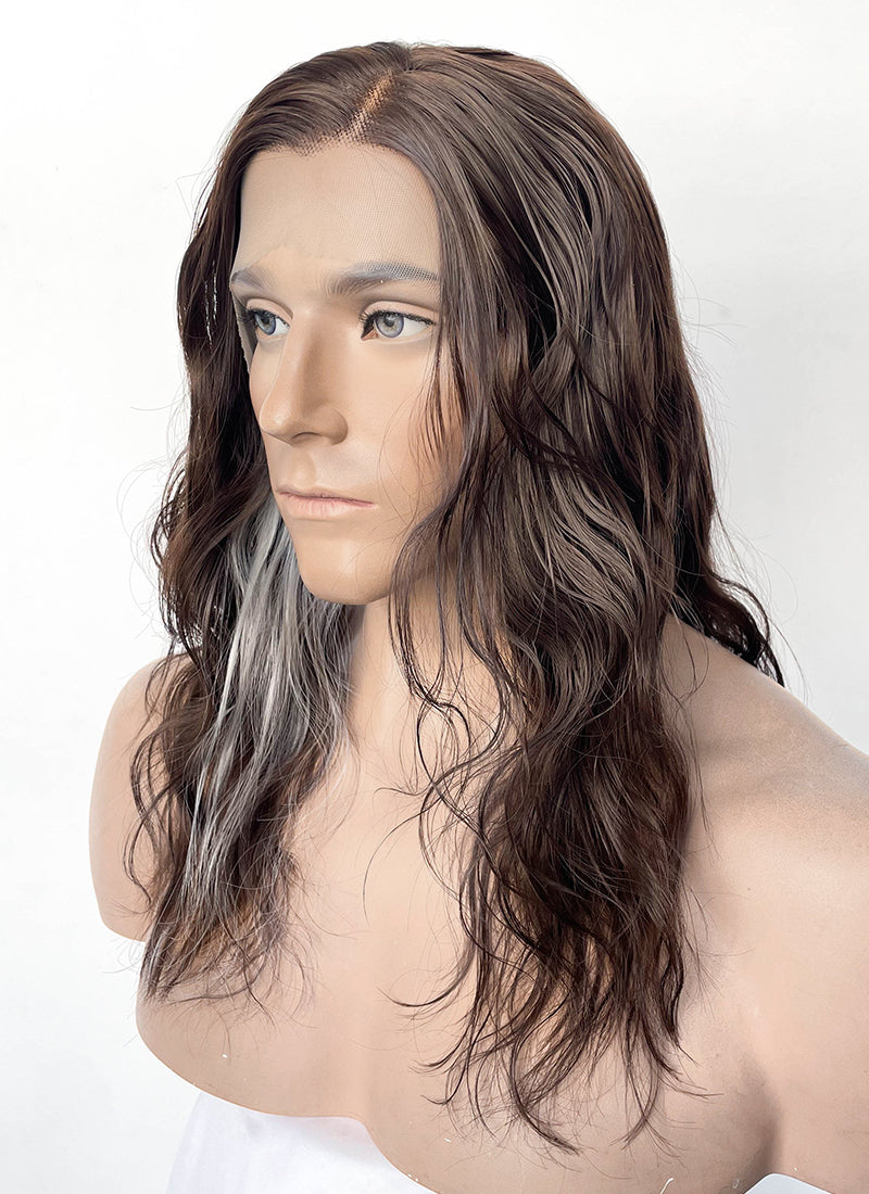 Frankenstein 2025 The Creature Brown With Sliver Grey Wavy Lace Front Synthetic Men's Wig LF8096