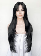Jet Black Curtain Bangs Straight Lace Front Synthetic Hair Wig LF8098