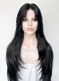 Jet Black Curtain Bangs Straight Lace Front Synthetic Hair Wig LF8098