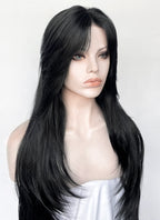 Jet Black Curtain Bangs Straight Lace Front Synthetic Hair Wig LF8098