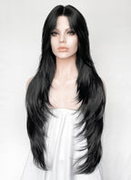 Jet Black Curtain Bangs Straight Lace Front Synthetic Hair Wig LF8098