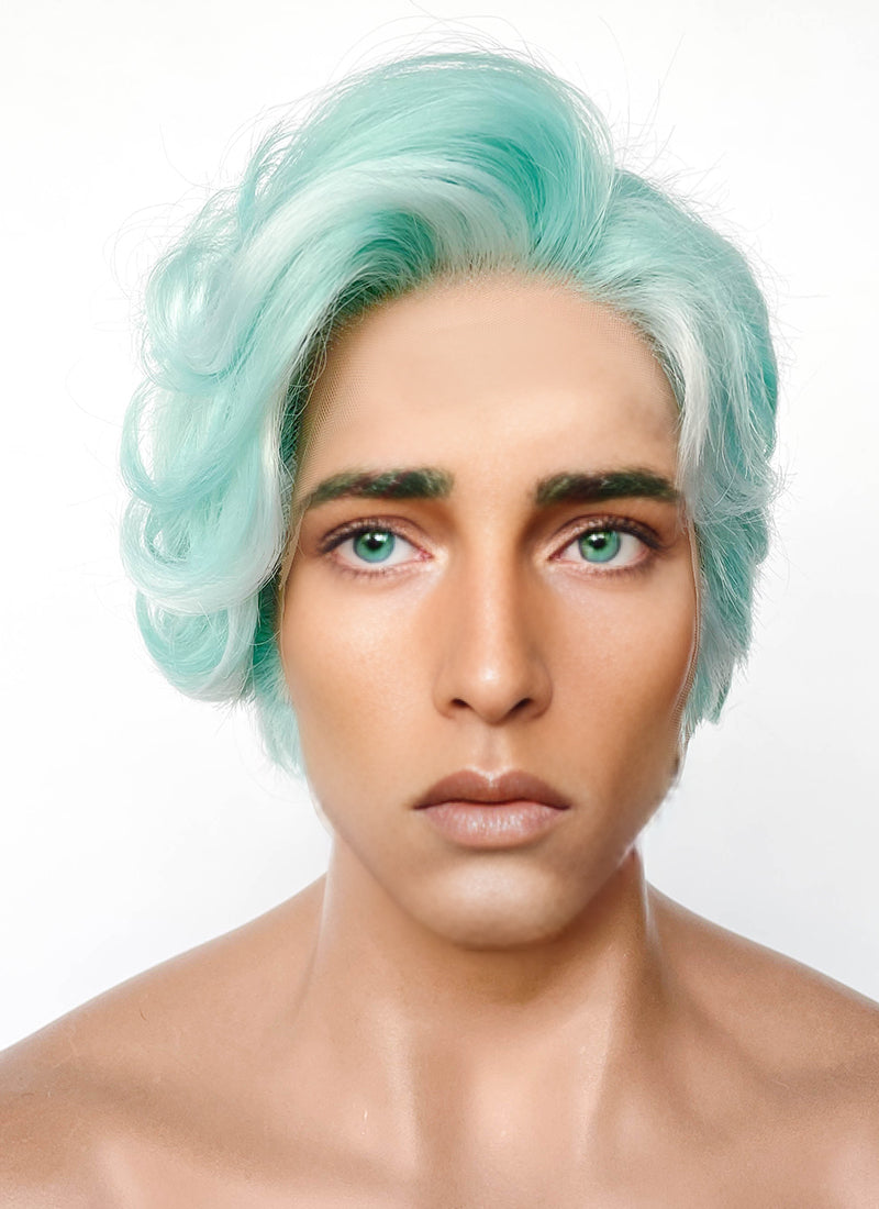 Critical Role Wicander Halovar Pastel Green Mixed White Wavy Lace Front Synthetic Men's Wig LF8103
