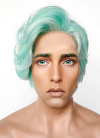 Critical Role Wicander Halovar Pastel Green Mixed White Wavy Lace Front Synthetic Men's Wig LF8103