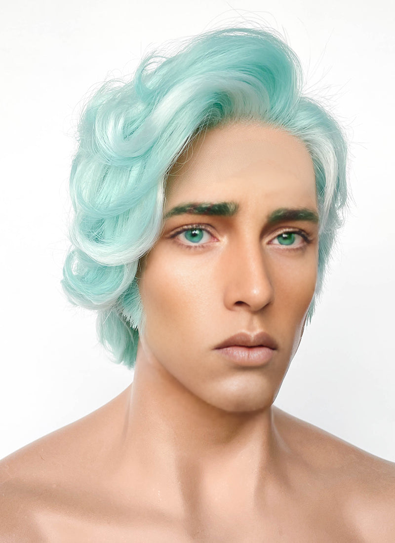 Critical Role Wicander Halovar Pastel Green Mixed White Wavy Lace Front Synthetic Men's Wig LF8103