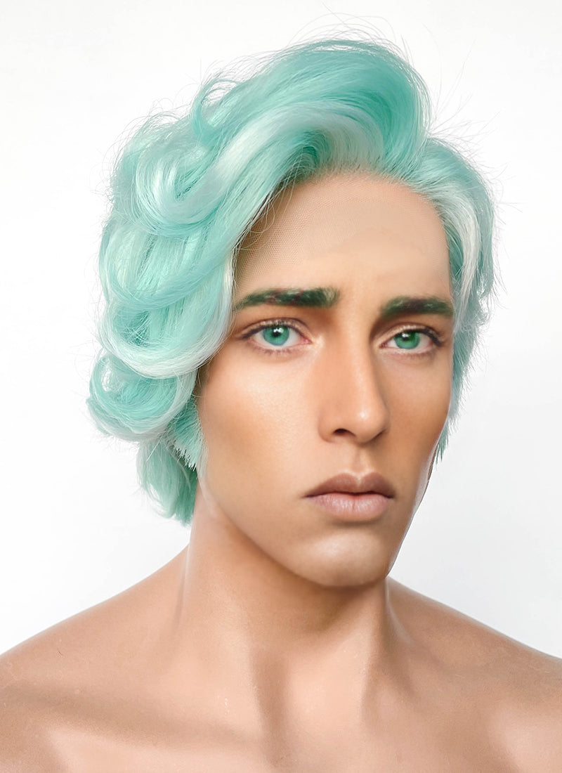 Critical Role Wicander Halovar Pastel Green Mixed White Wavy Lace Front Synthetic Men's Wig LF8103