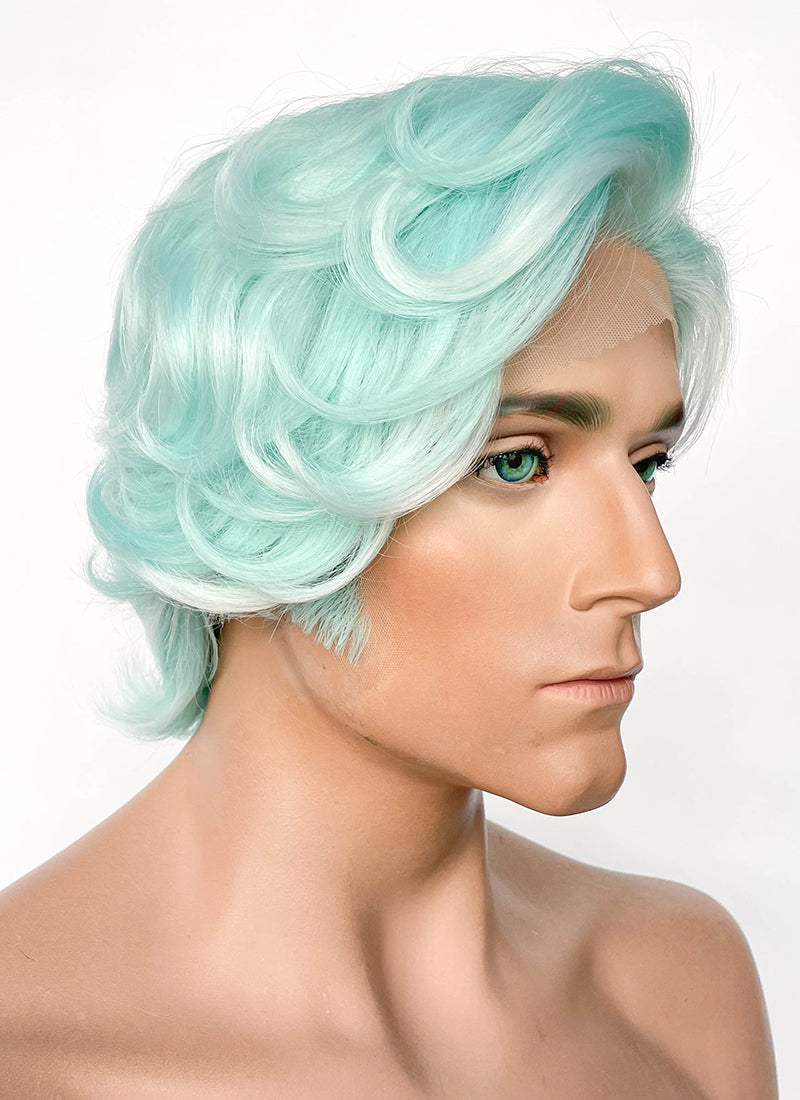 Critical Role Wicander Halovar Pastel Green Mixed White Wavy Lace Front Synthetic Men's Wig LF8103