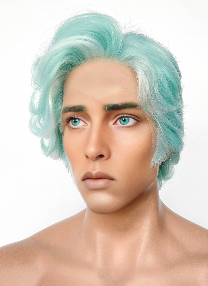 Critical Role Wicander Halovar Pastel Green Mixed White Wavy Lace Front Synthetic Men's Wig LF8103