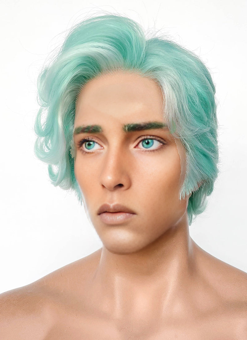 Critical Role Wicander Halovar Pastel Green Mixed White Wavy Lace Front Synthetic Men's Wig LF8103