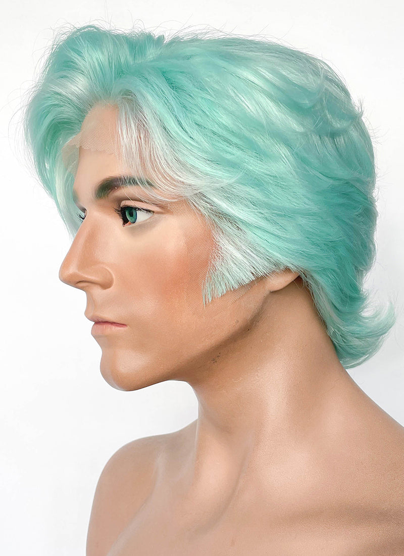 Critical Role Wicander Halovar Pastel Green Mixed White Wavy Lace Front Synthetic Men's Wig LF8103