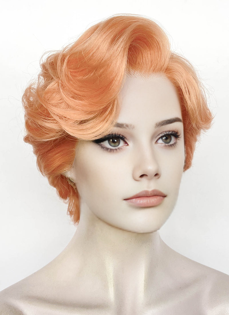 Pastel Orange Wavy Bob Lace Front Synthetic Wig LF8107