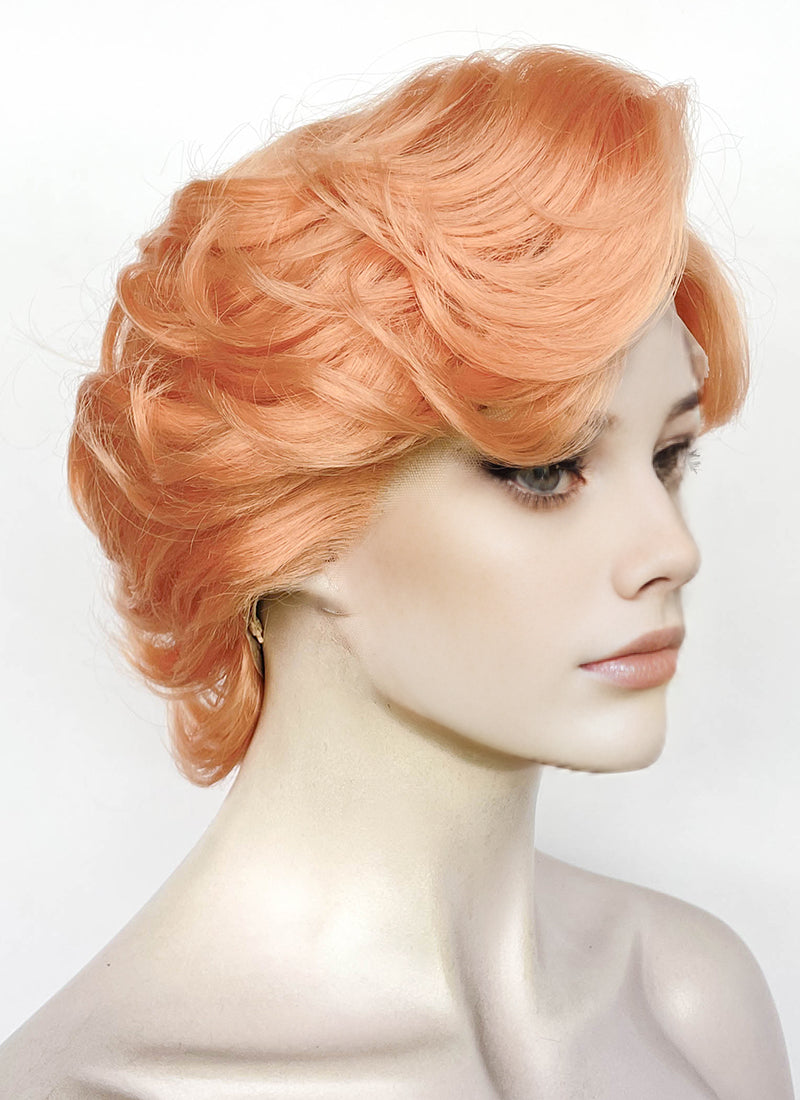 Pastel Orange Wavy Bob Lace Front Synthetic Wig LF8107