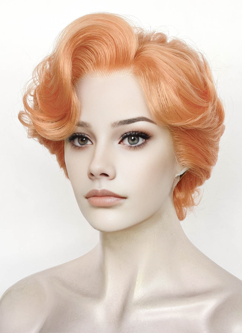 Pastel Orange Wavy Bob Lace Front Synthetic Wig LF8107