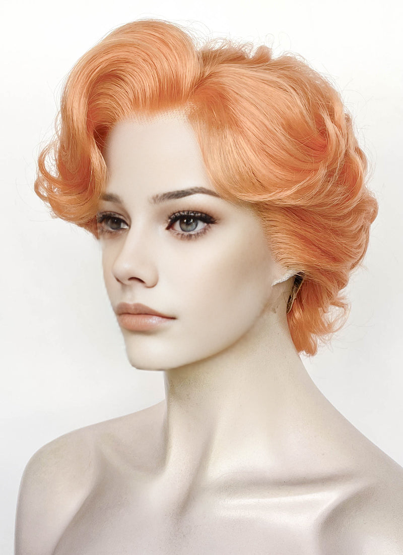 Pastel Orange Wavy Bob Lace Front Synthetic Wig LF8107