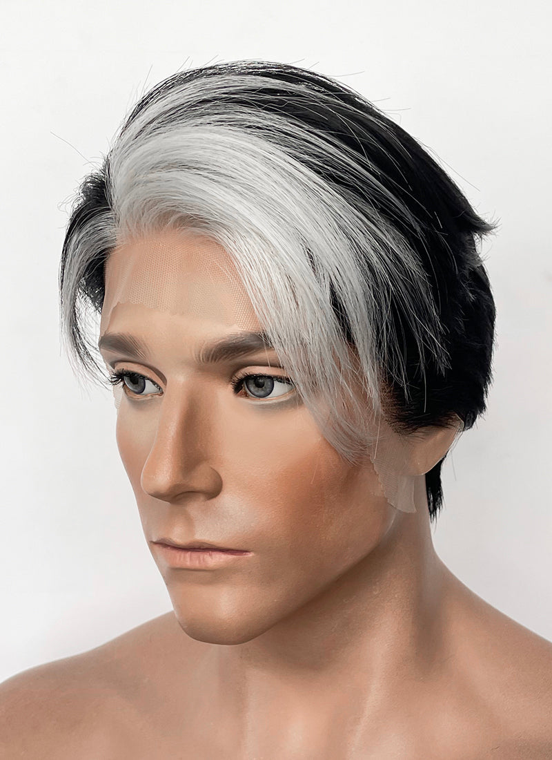 Critical Role Fjord Black And White Straight Lace Front Synthetic Men's Wig LF8110