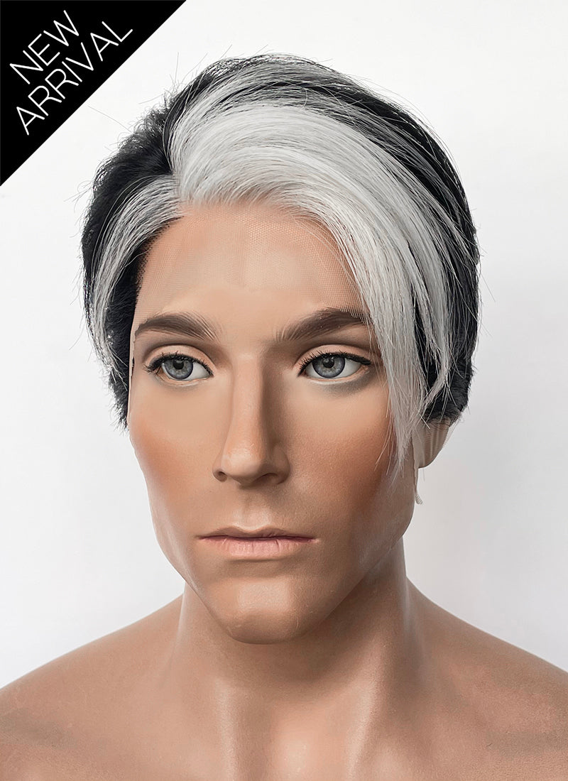 Critical Role Fjord Black And White Straight Lace Front Synthetic Men's Wig LF8110