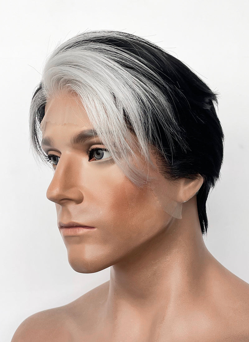 Critical Role Fjord Black And White Straight Lace Front Synthetic Men's Wig LF8110