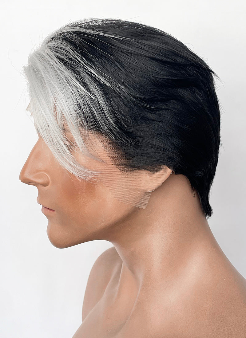 Critical Role Fjord Black And White Straight Lace Front Synthetic Men's Wig LF8110