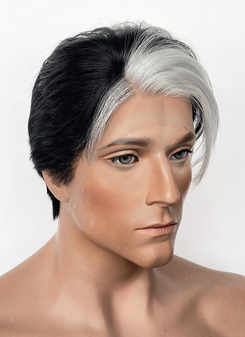 Critical Role Fjord Black And White Straight Lace Front Synthetic Men's Wig LF8110