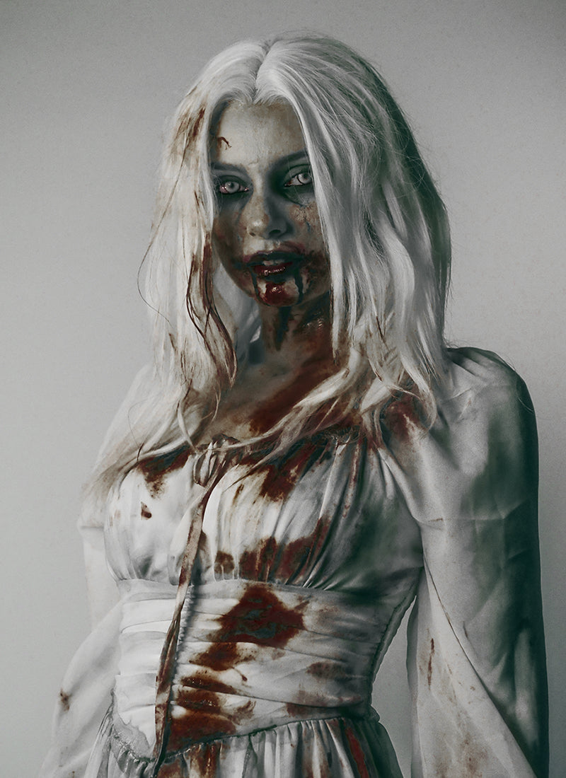 Resident Evil Selena Corey/Zombie Singer White Wavy Lace Front Synthetic Hair Wig LF8112
