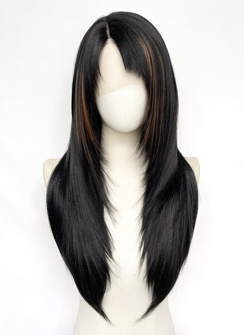 Final Fantasy VIII Rinoa Heartilly Straight Black Mixed Brown Lace Front Synthetic Wig LF8122