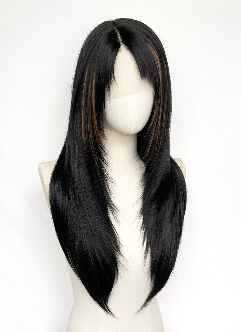 Final Fantasy VIII Rinoa Heartilly Straight Black Mixed Brown Lace Front Synthetic Wig LF8122