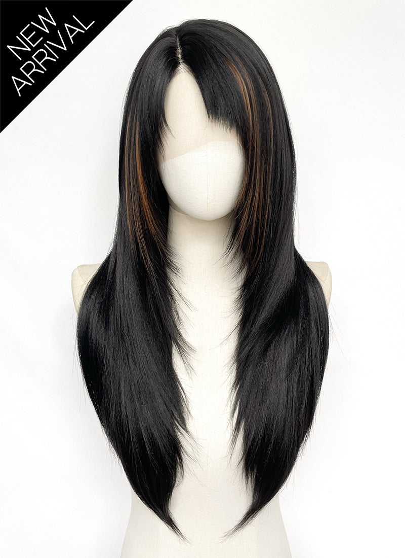 Final Fantasy VIII Rinoa Heartilly Straight Black Mixed Brown Lace Front Synthetic Wig LF8122