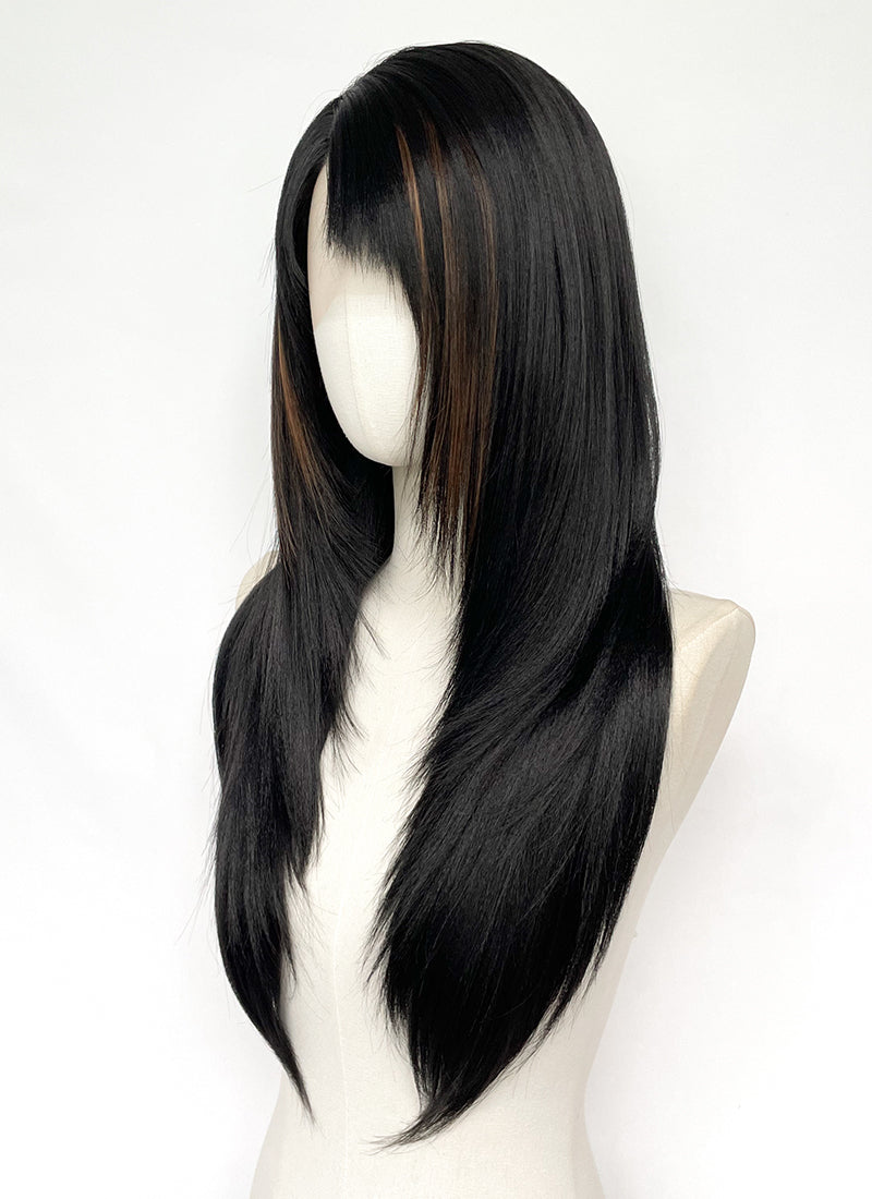 Final Fantasy VIII Rinoa Heartilly Straight Black Mixed Brown Lace Front Synthetic Wig LF8122