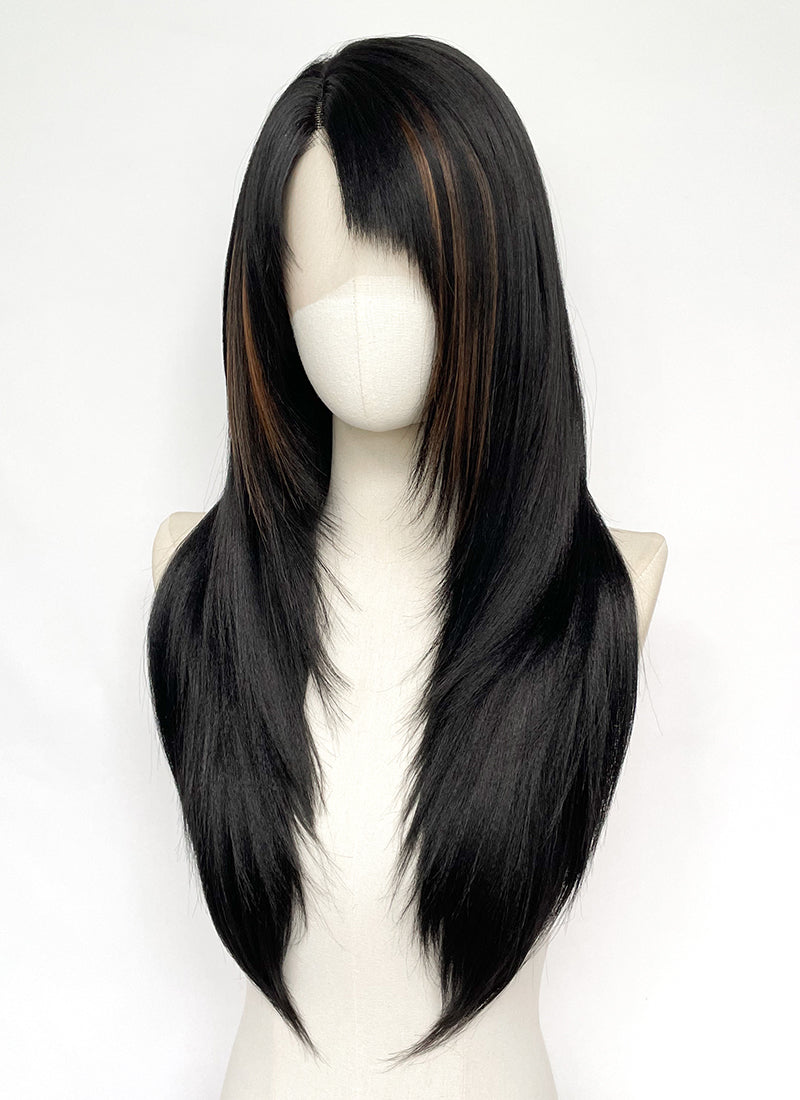 Final Fantasy VIII Rinoa Heartilly Straight Black Mixed Brown Lace Front Synthetic Wig LF8122
