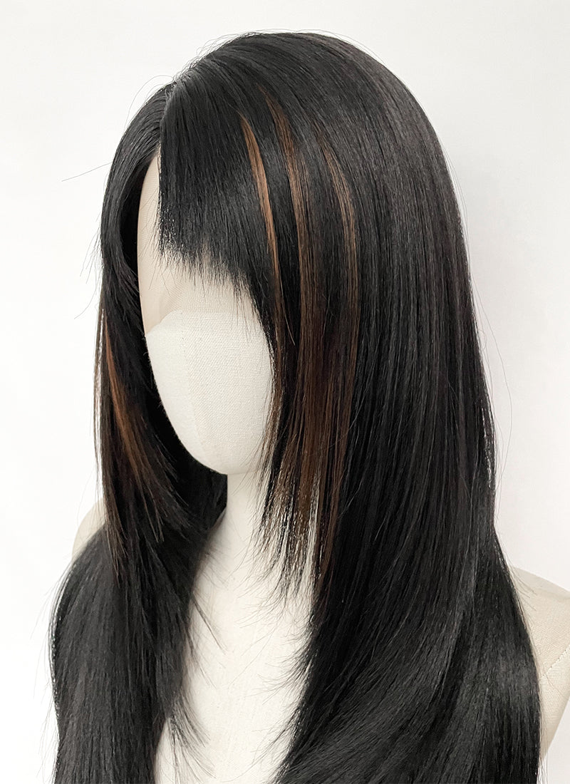 Final Fantasy VIII Rinoa Heartilly Straight Black Mixed Brown Lace Front Synthetic Wig LF8122