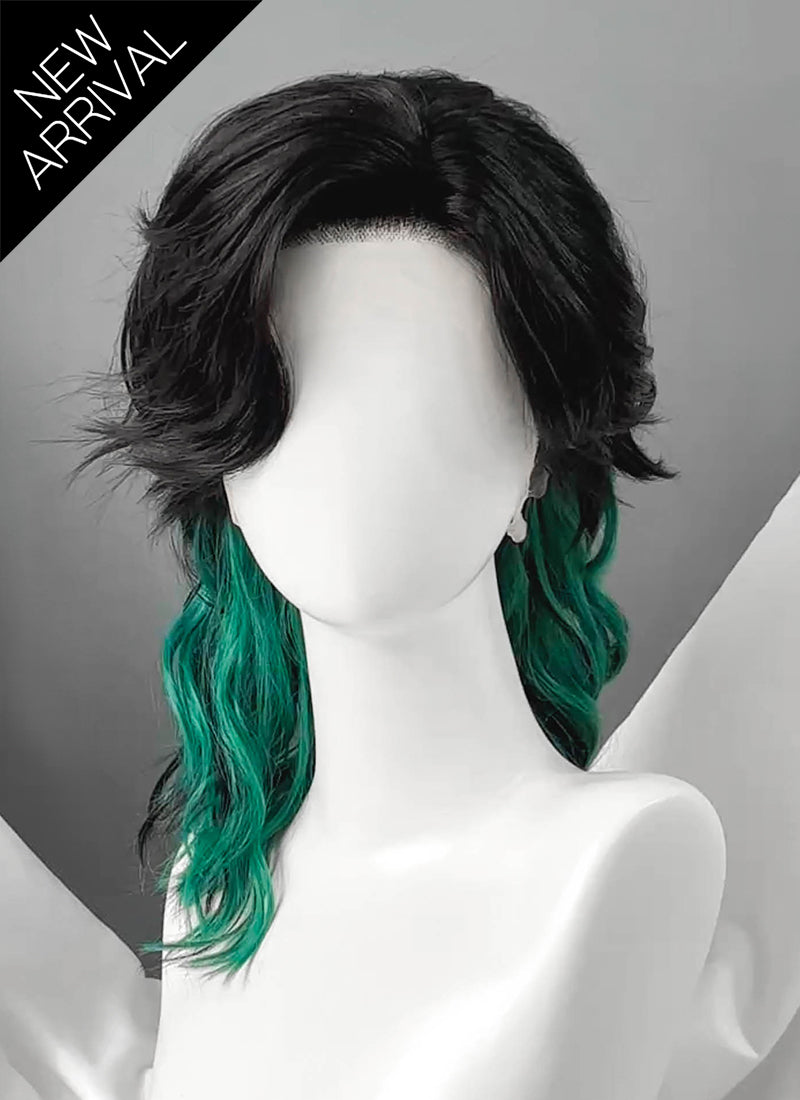 Black Mixed Green Wavy Ponytail Lace Front Synthetic Wig LF8128