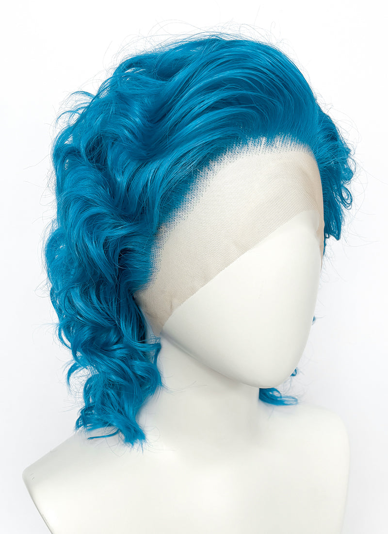 Turquoise Blue Wavy Lace Front Synthetic Men's Wig LF8129