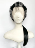 Final Fantasy Auron Black Mixed Grey Straight Ponytail Lace Front Synthetic Men's Wig LF8139