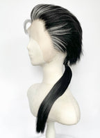 Final Fantasy Auron Black Mixed Grey Straight Ponytail Lace Front Synthetic Men's Wig LF8139